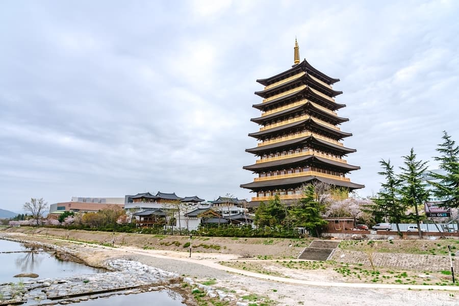 Hwangnyongwon Jungdo Tower in Gyeongju, a contemporary recreation of the Silla nine-story pagoda