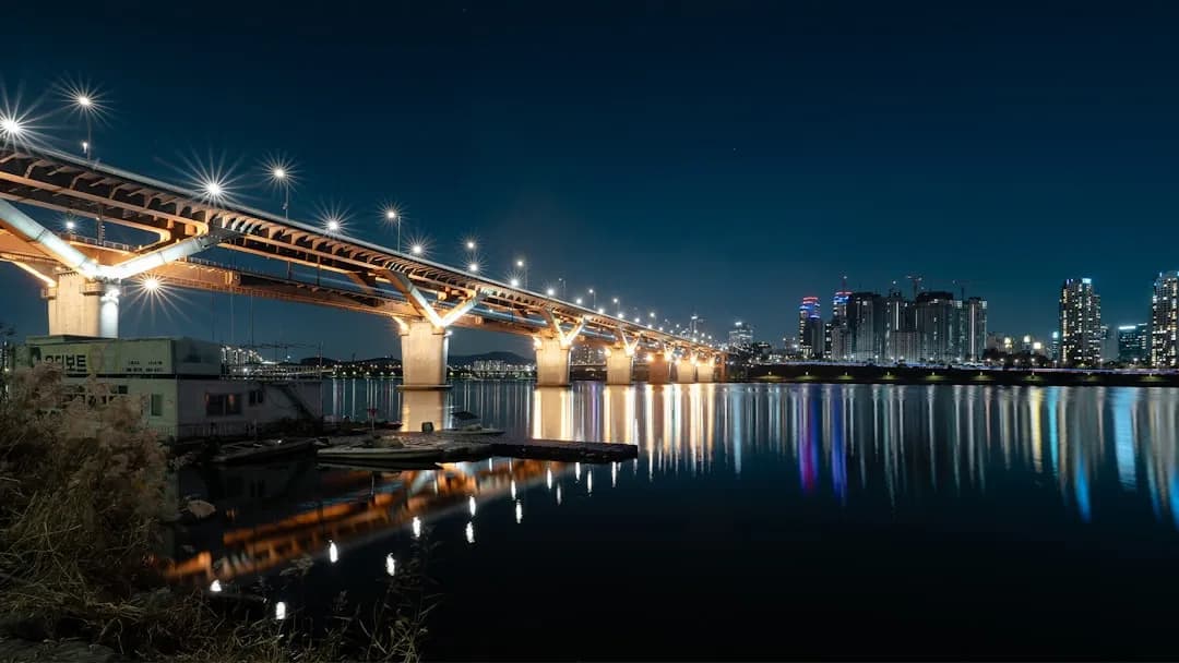 Han River park in Seoul at sunset