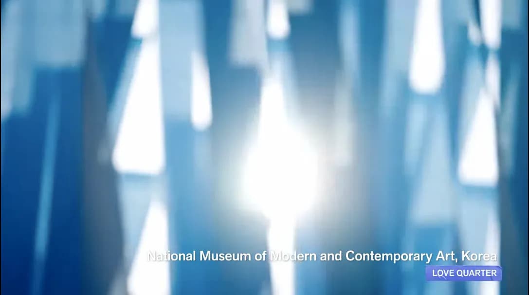 BTS THE CITY ARIRANG SEOUL LOVE QUARTER cube installation at MMCA with blue and white ribbons