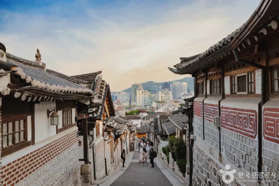 Traditional hanok rooftops in Bukchon Hanok Village Seoul