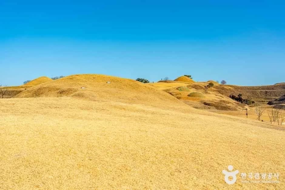 Aerial-style view of the Ancient Tombs in Marisan Mountain, Haman's royal Gaya burial complex