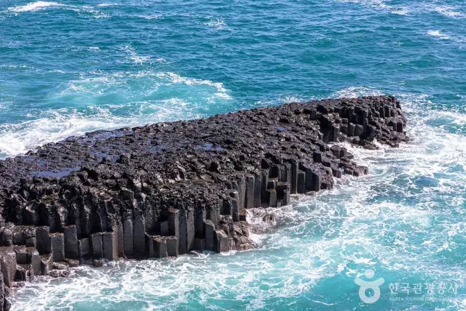Hexagonal basalt columns at Jusangjeolli Cliff, Jeju