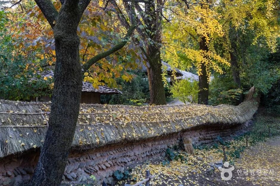 Traditional Korean village street with visitors at Korean Folk Village