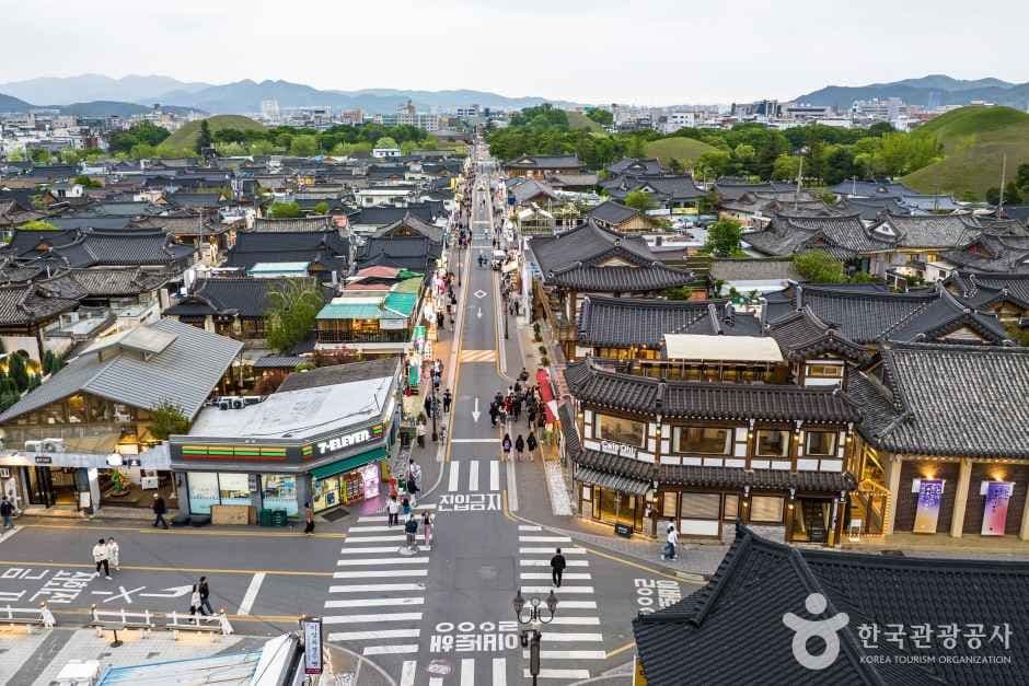 Hwangridan-gil street in Gyeongju with cafes and shops