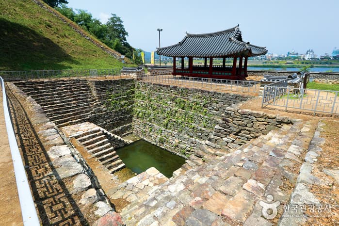 A stone pavilion and stairway inside Gongsanseong Fortress