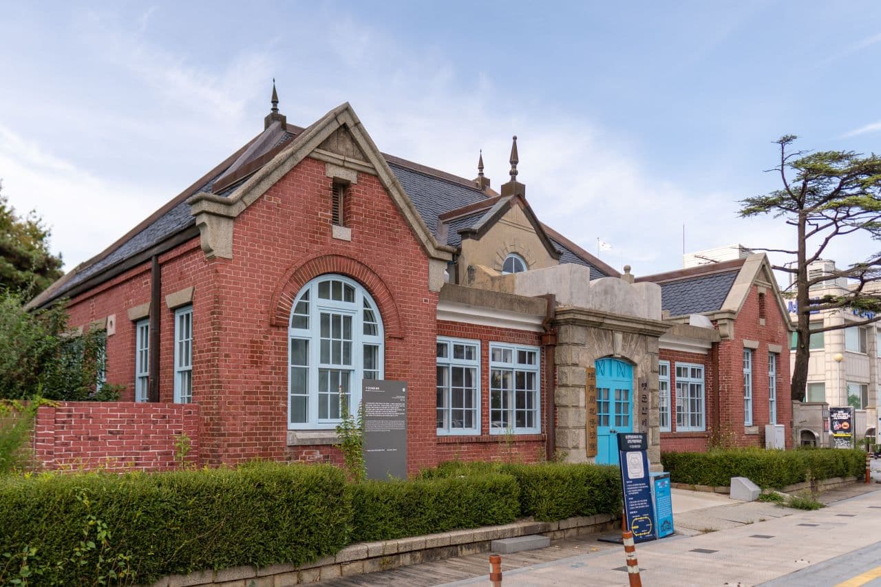 The former Gunsan Customs House seen from the side, with its triple gables