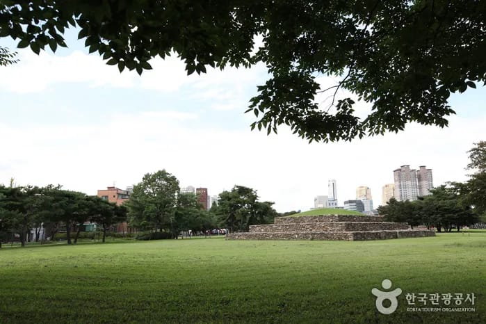 Aerial view of Seokchon-dong Baekje Tombs park