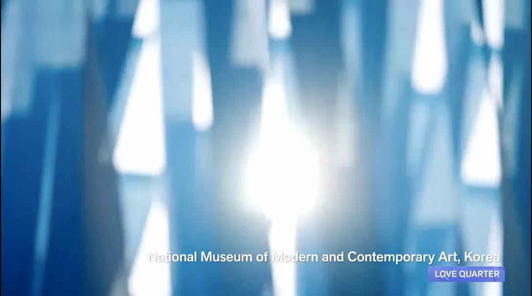 MMCA Seoul LOVE QUARTER cube draped in blue and white ribbons for BTS THE CITY ARIRANG SEOUL