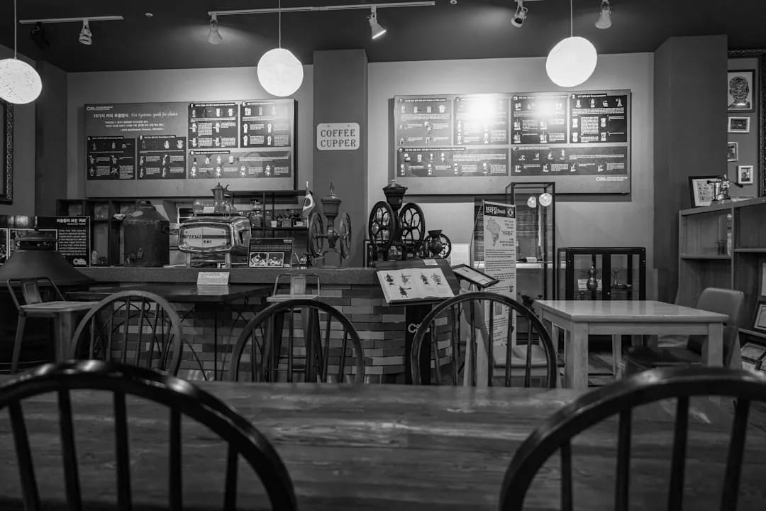 Cafe with tables and chairs in Gangneung