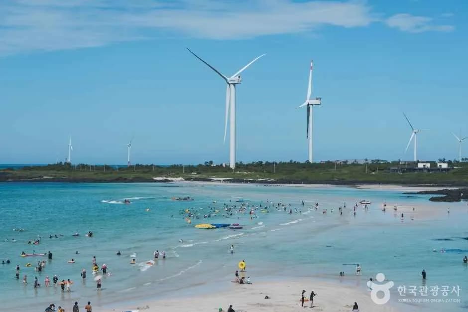 Gimnyeong Beach on Jeju Island with clear emerald waters