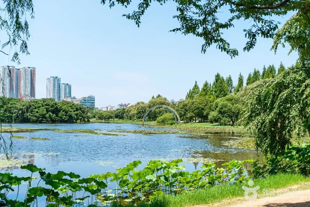 Ilsan Lake Park with walking paths and lake view