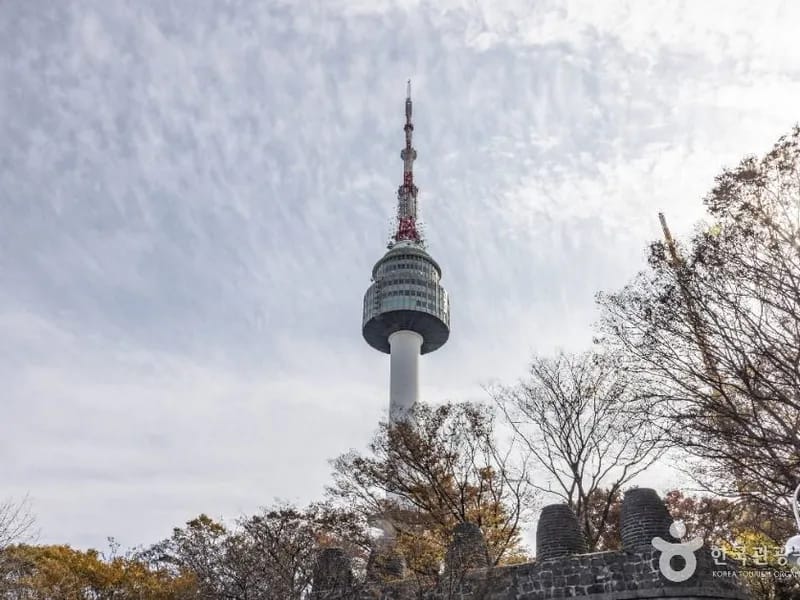 N Seoul Tower rising above Namsan Park with autumn foliage