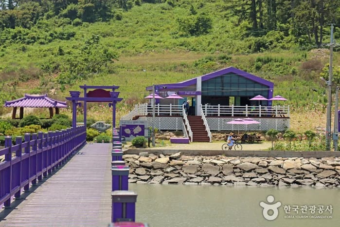 Lilac bridge, cafe, and pavilion on Purple Island, Sinan