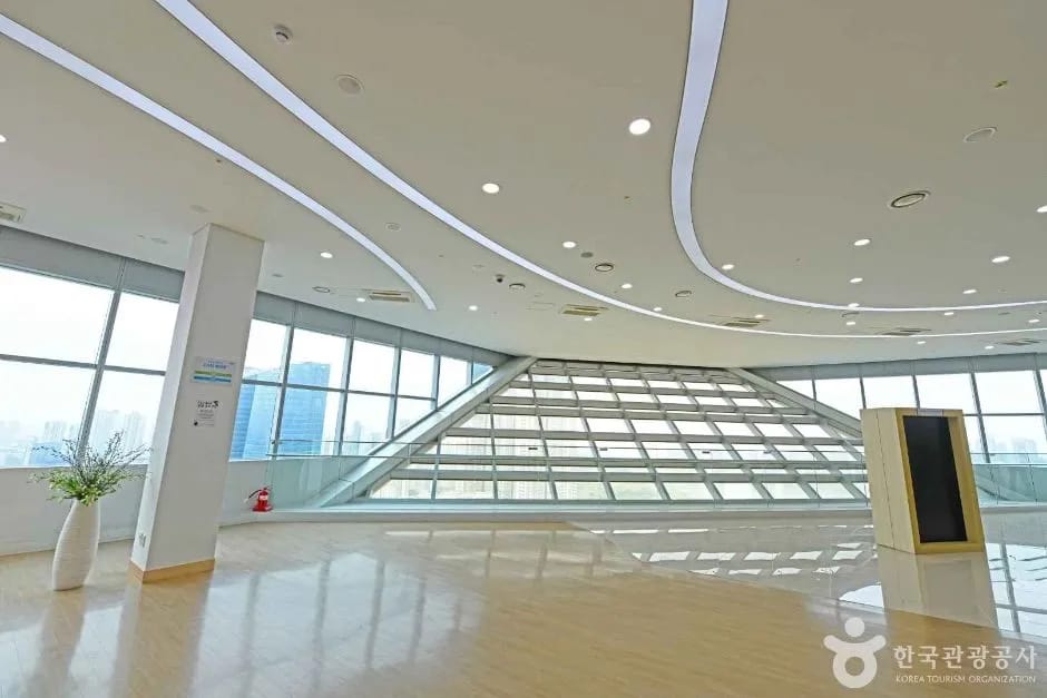 G-Tower 33rd floor observatory main hall with glass triangle ceiling