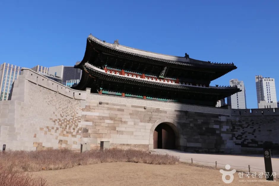 Sungnyemun Gate, Korea's National Treasure No. 1, against a clear blue sky in Seoul