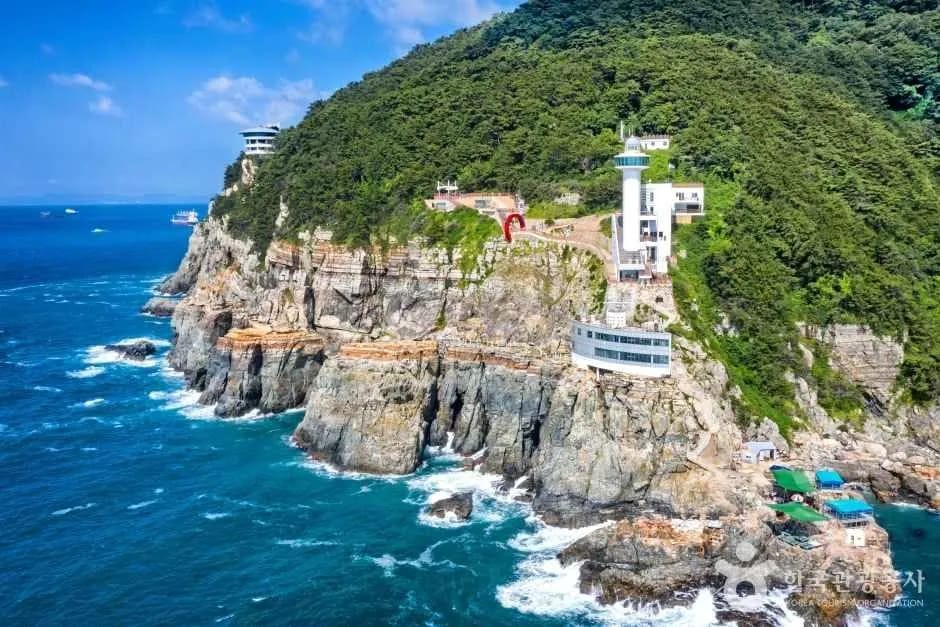 Dramatic coastal cliffs and blue ocean at Taejongdae Busan
