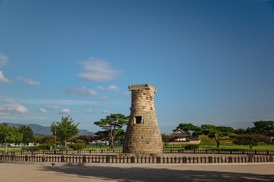 Cheomseongdae Observatory stone tower standing in an open field in Gyeongju